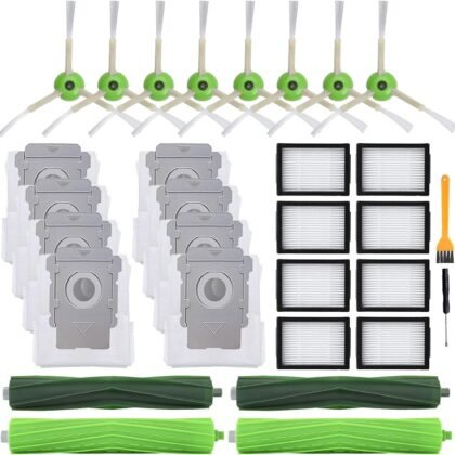 26 Pack Replacement Parts for iRobot Roomba j7(7150) j7+ (7550) i3(3150) i3+(3550) i4 i6 i6+(6550) i7(7150) i7+(7550) i8 i8+ Robot,2 sets Roller Brushes,8 Filters,8 Side Brushes,8 Dust bags