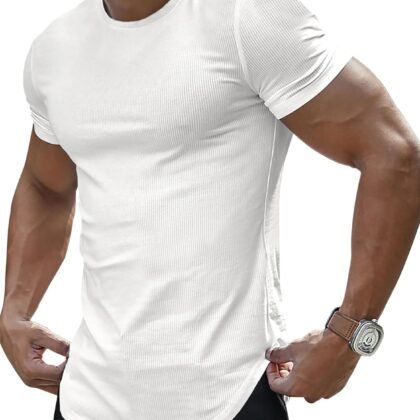 JMIERR Mens Short Sleeve T Shirt Summer Muscle Slim Fitted Crewneck Longline Tees Shirts for Gym Workout