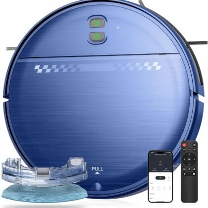 Robot Vacuum and Mop Combo, 2-in-1 Mopping Robot Vacuum Cleaner with 2300Pa Suction, 2.87'' Slim Design, Wi-Fi/App/Voice Control, 3D Obstacle Avoidance&Self-Charging for Hard Floors, Carpets, Pet Hair