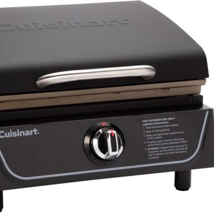 Cuisinart 17” Tabletop Gas Griddle with Hood, Easy Assembly Compact Outdoor Flat-Top Grill with Grease Cup, 255 Sq. In Cooking Space Perfect for Camping, Tailgates and BBQs
