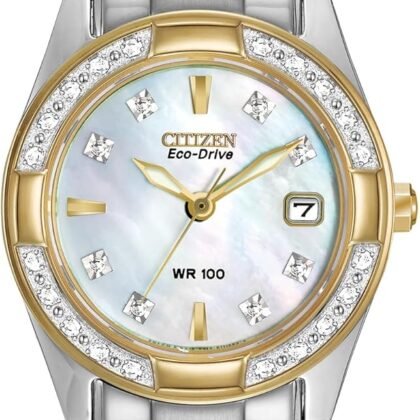 Citizen Women's Eco-Drive Dress Classic Diamond Watch in Two-tone Stainless Steel, Mother of Pearl Dial (Model: EW1824-57D)