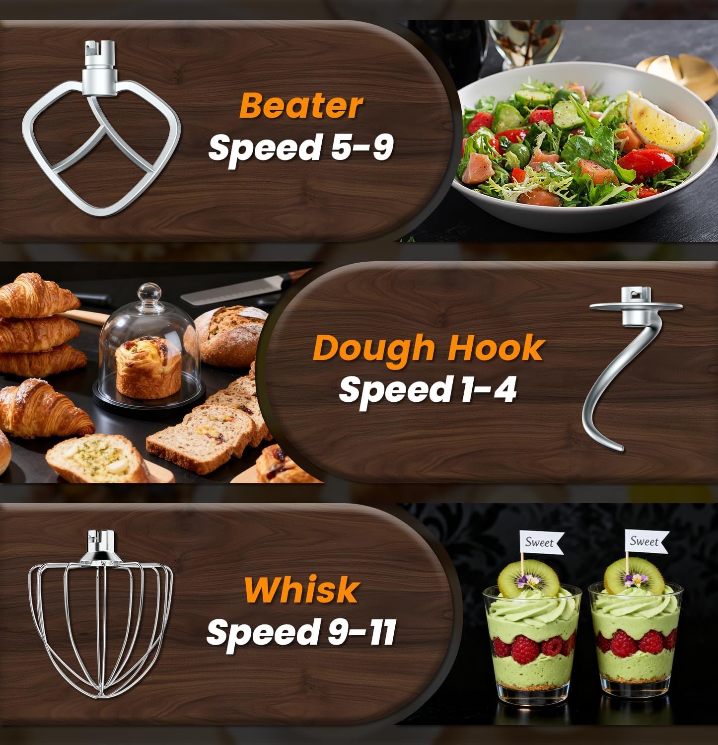 Stand Mixer 6QT Kitchen Mixer with LED Smart Touchscreen, 11-Speed Tilt-Head Mixer with Timer, 4 Preset Menus, Stainless Steel Bowl, Dough Hook, Whisk, Beater,Black - Image 6