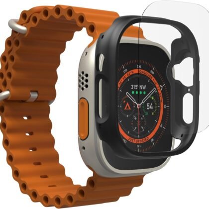 ZAGG InvisibleShield Glass Fusion 360 for Apple Watch Ultra 3/ 2/ 1, Watch Size: 49mm Face, Integrated Bumper and Flexible Hybrid Screen Protector for 360-degree protection – Smudge Resistant - Black Bumper