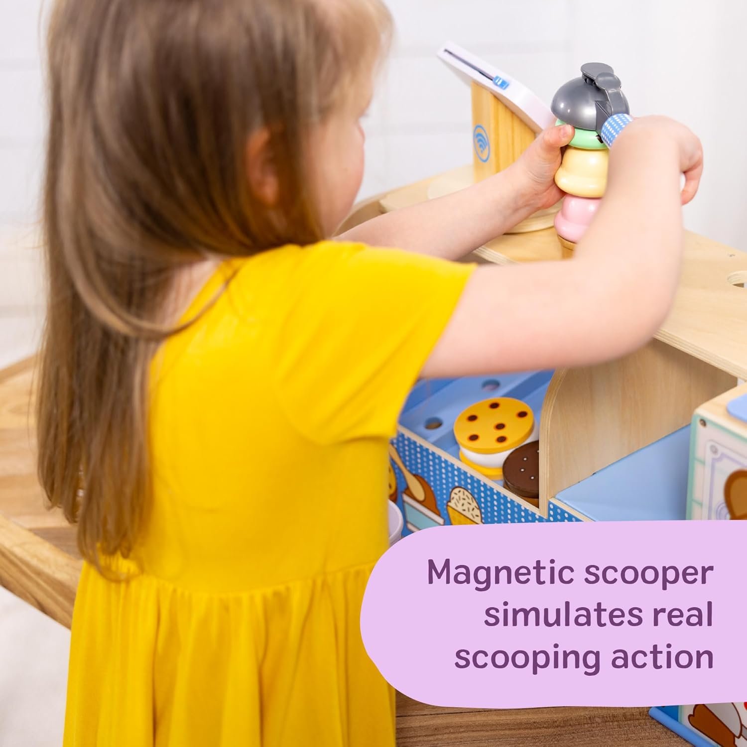 Melissa & Doug Cool Scoops Ice Creamery, Wooden Ice Cream Shop & Counter with Play Food & Play Kitchen Accessories, Preschool Learning Toys for Girls & Boys 3+ - FSC Certified - Image 6