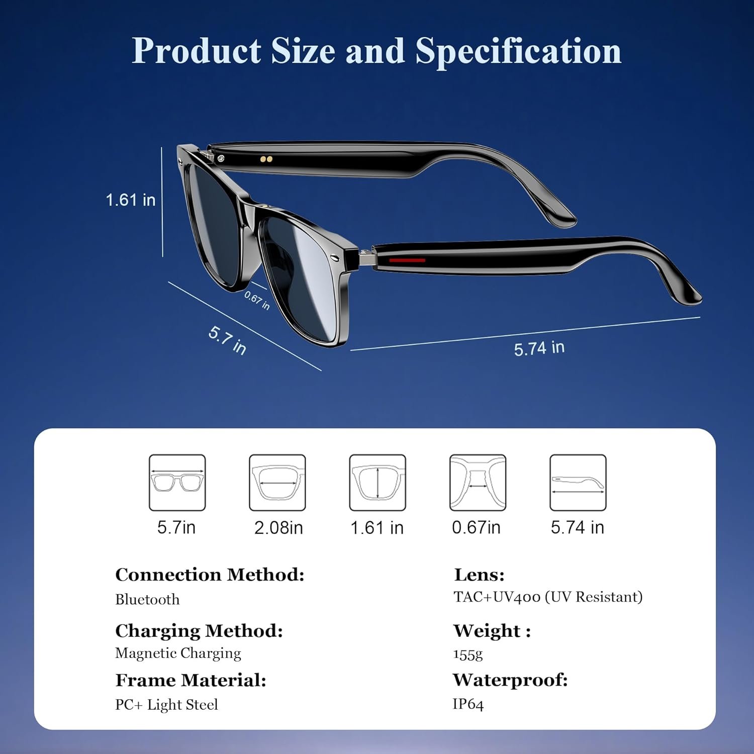 Blackview Smart Glasses, 5.3 Bluetooth Sunglasses with Open Ear Speaker, Voice Assistant Compatible, Blue Light Blocking Lens - Image 2