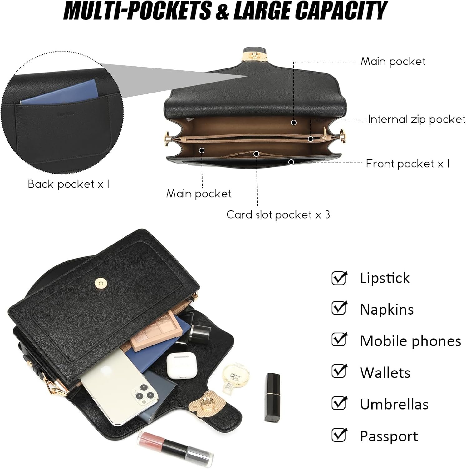 Travistar Crossbody Bags for Women Trendy - Small Cross Body Purse Shoulder Bag Leather Handbags Evening Clutch with 2 Straps - Image 4