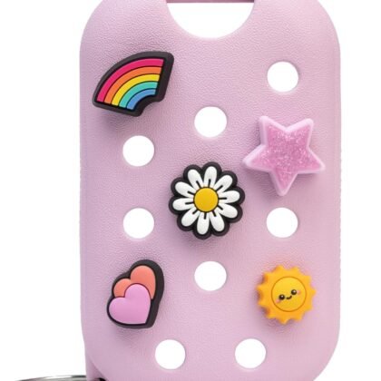 Touchland x Crocs Limited Edition Mist Case 1 Fl. OZ., Stylish Hand Sanitizer Spray Accessory, with 5 JibbitzTM Charms and Keyring, Sugarpop Pink Color