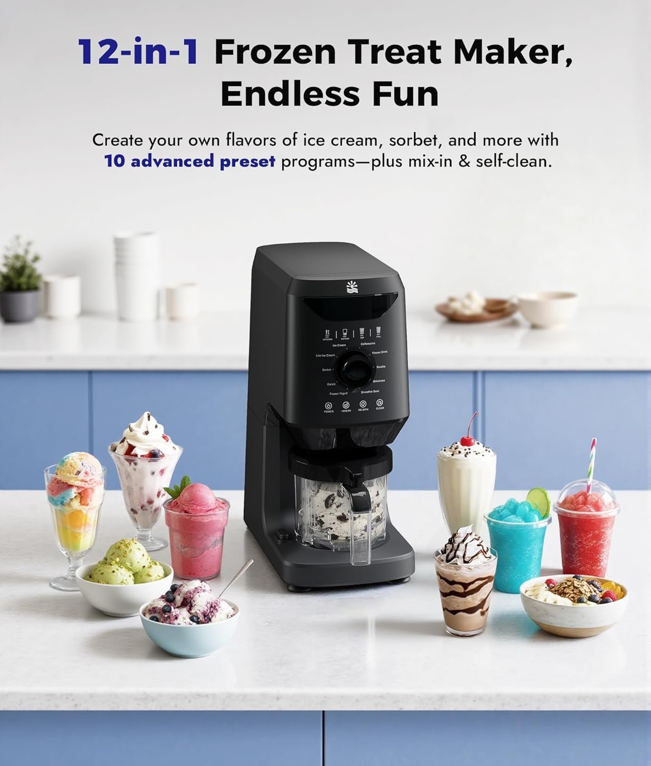12-in-1 Ice-Cream Maker Machine - 11 Preset Programs & Self-Cleaning, Frozen Yogurt Maker for Gelato, Slushies, Milkshakes, Sorbet, Mix-ins & More, Includes (2) Pint Containers for Home & Office - Image 2