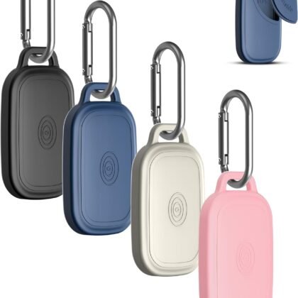 (4-Pack) Silicome Case for Tile Pro 2024, Waterproof Tile Pro Holder Full Body Protective Cover Compatible with Life360 Pro Tile Tracker with Keychain (Black/Off White/Blue/Pink)