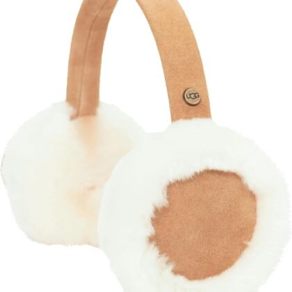 UGG Kid's Classic Earmuffs - Genuine Leather Body with Shearling Sheepskin Fur Trim, Cozy Polyester Fill, Warm Winter Accessory, Chestnut, One Size