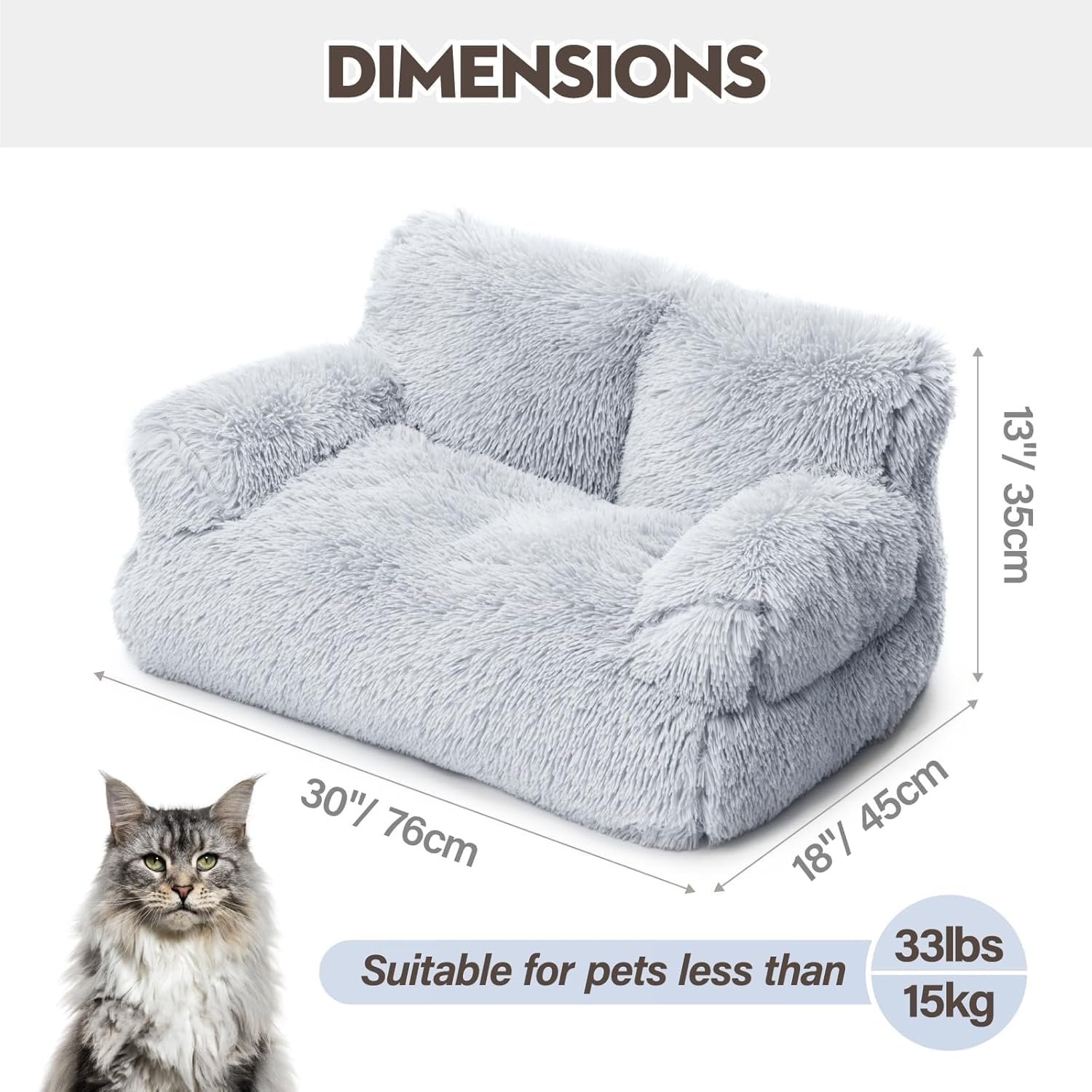Mewoo Dog Couch, Small Dog Bed with Removable Washable Cover, Cute Cat Couch for Pets, Cat Beds for Indoor Cats with Anti-Slip Bottom (Grey) - Image 2