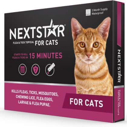 NEXTSTAR Flea and Tick Prevention for Cats, Repellent, Treatment, and Control, Fast Acting Waterproof Topical Drops for Cats Over 3.5 lbs, 3 Month Dose