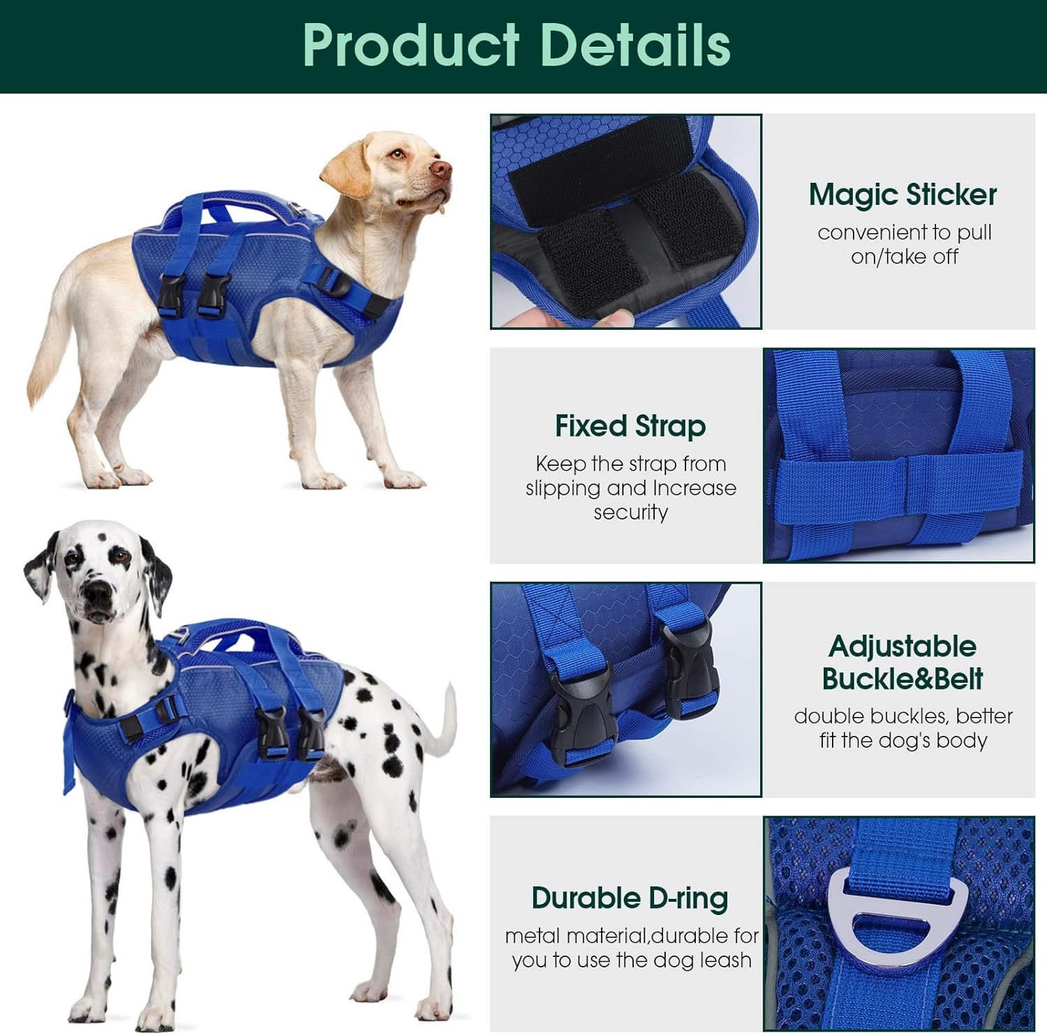 Kuoser Dog Life Jacket High Flotation, Reflective Dogs Life Vest for Swimming Boating, Adjustable Small Medium Large Dog lifejacket, Lightweight Dogs Life Preserver Rescue Handle Spring Summer Pool - Image 3