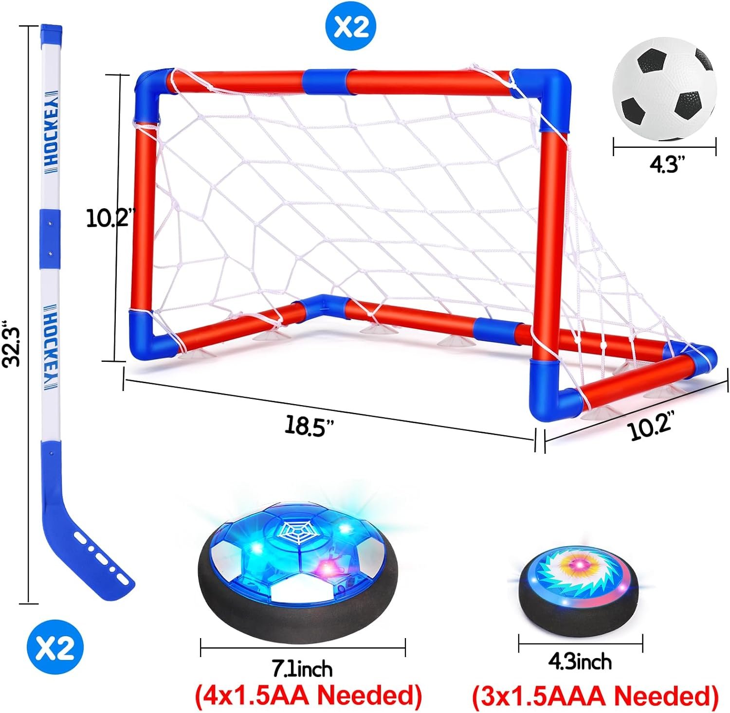 Qirptey 3 in 1 Hover Soccer Ball Toddler Hockey Set with LED Lights Indoor Toys for Kids Soccer Gift for Boys 6-8 8-12 Kids Sports Soccer Games 3 4 5 6 7 8 Year Old Boy Age 4-8 Birthday Gift - Image 4