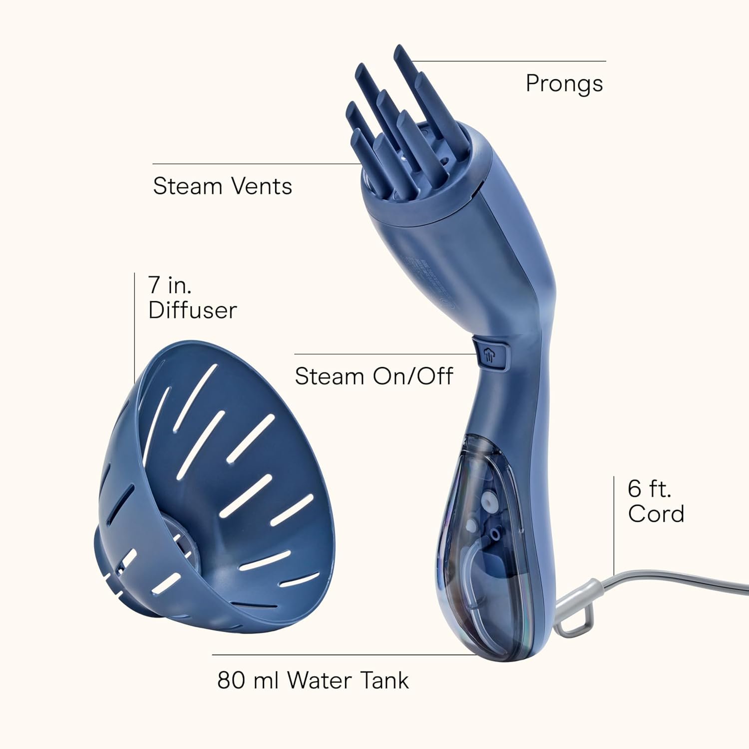 Infiniti PRO CONAIR Steam Therapy Hair Steamer, Portable Hair Steamer with 7" Diffuser Attachment, 30-Second Heat-Up, Penetrating Steam Helps Detangle, Reshape, and Volumize Curls, Blue - Image 2