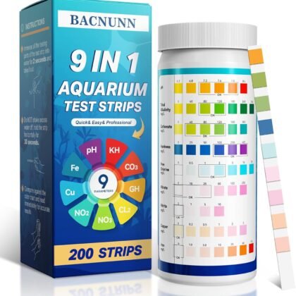 Aquarium Test Strips: 200CT 9 in 1 Quick & Accurate Fish Tank Water Testing Kit for Freshwater Pond Testing Nitrate Nitrite Hardness Free Chlorine pH Carbonate Total Alkalinity Copper Iron