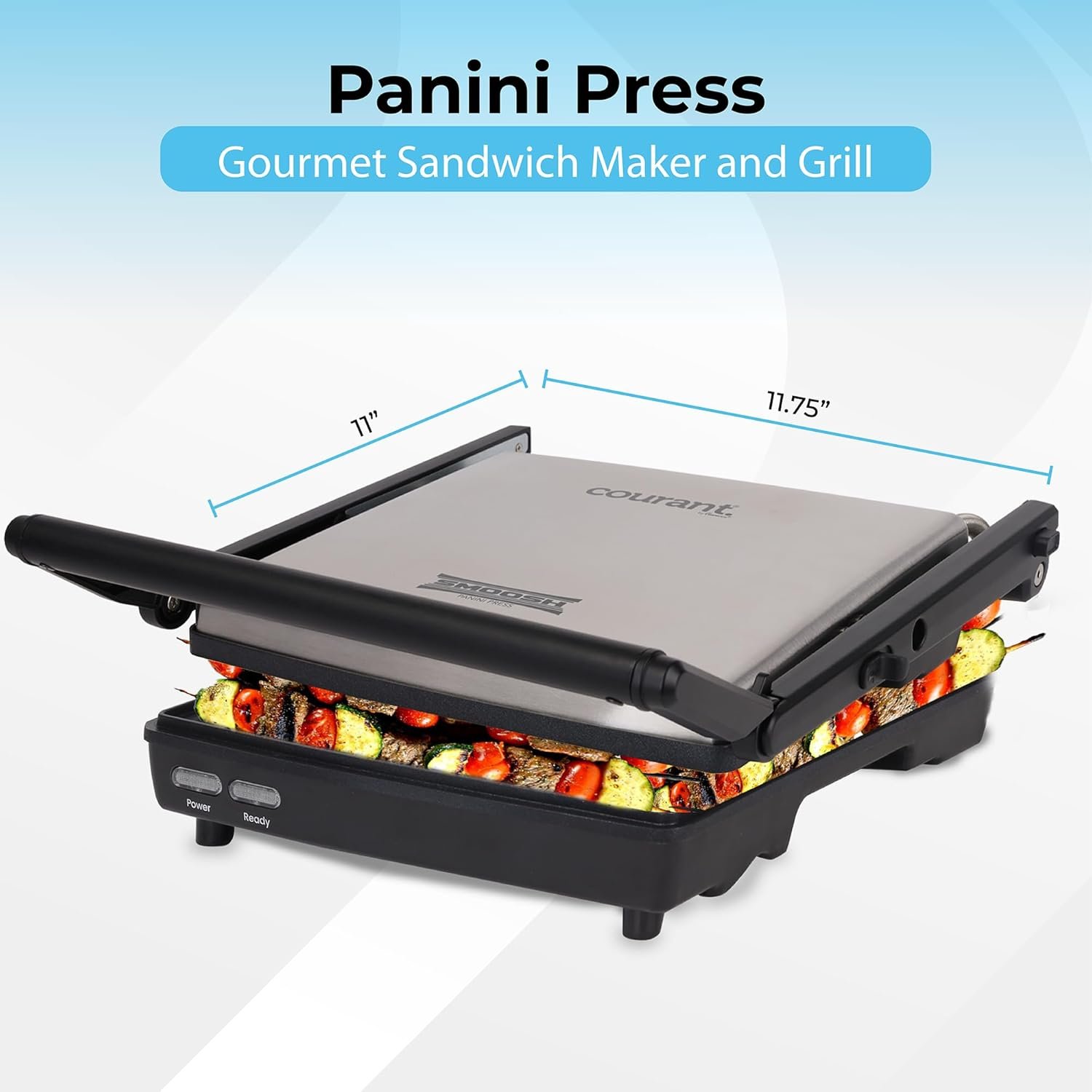 Courant Panini Press Gourmet Sandwich Maker, Super Slim Design with Foldable Handle, 4 Servings Grill with Non-Stick Plates, Opens 180° for Table Grill, Stainless Steel 1400 Watts - Image 6