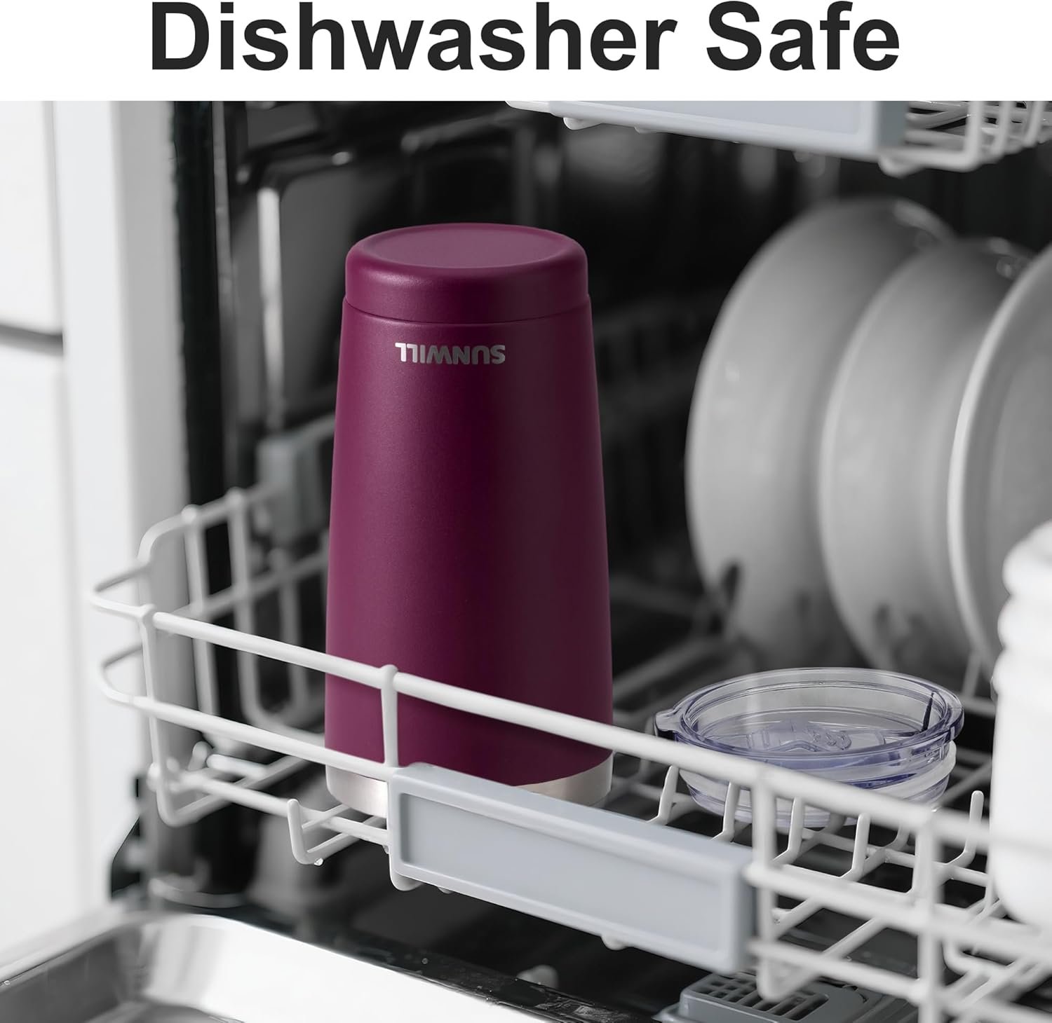 SUNWILL Travel Coffee Tumbler 20 oz, Insulated Mug with Lid, Stainless Steel Cup for Hot and Cold Drinks, Powder Coated Plum - Image 4