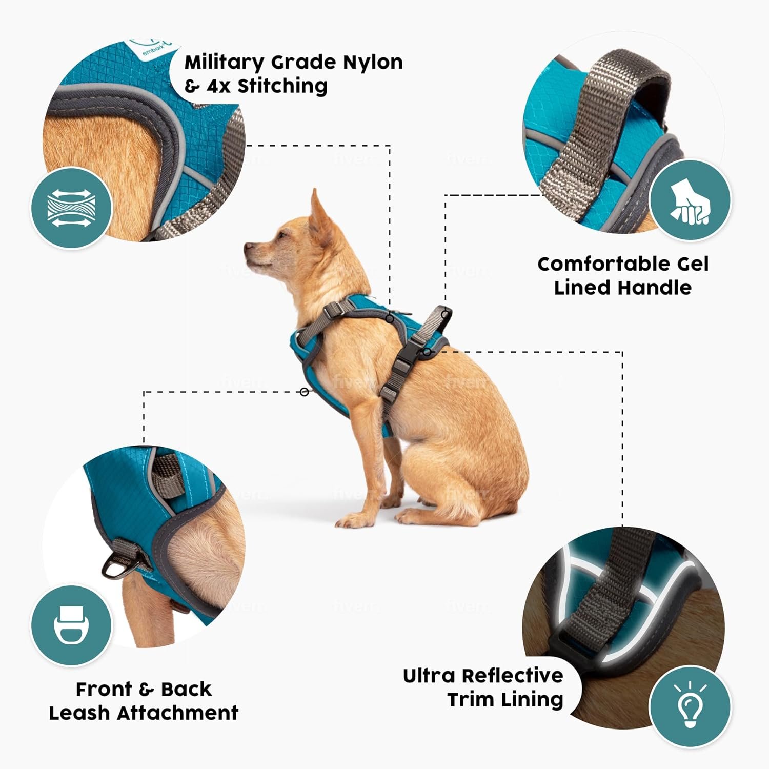 Embark Adventure Dog Harness, Reflective Trim No Pull Dog Harness Medium Sized Dogs - Military Grade Nylon, Front Clip with Gel Lined Handle. - Image 3