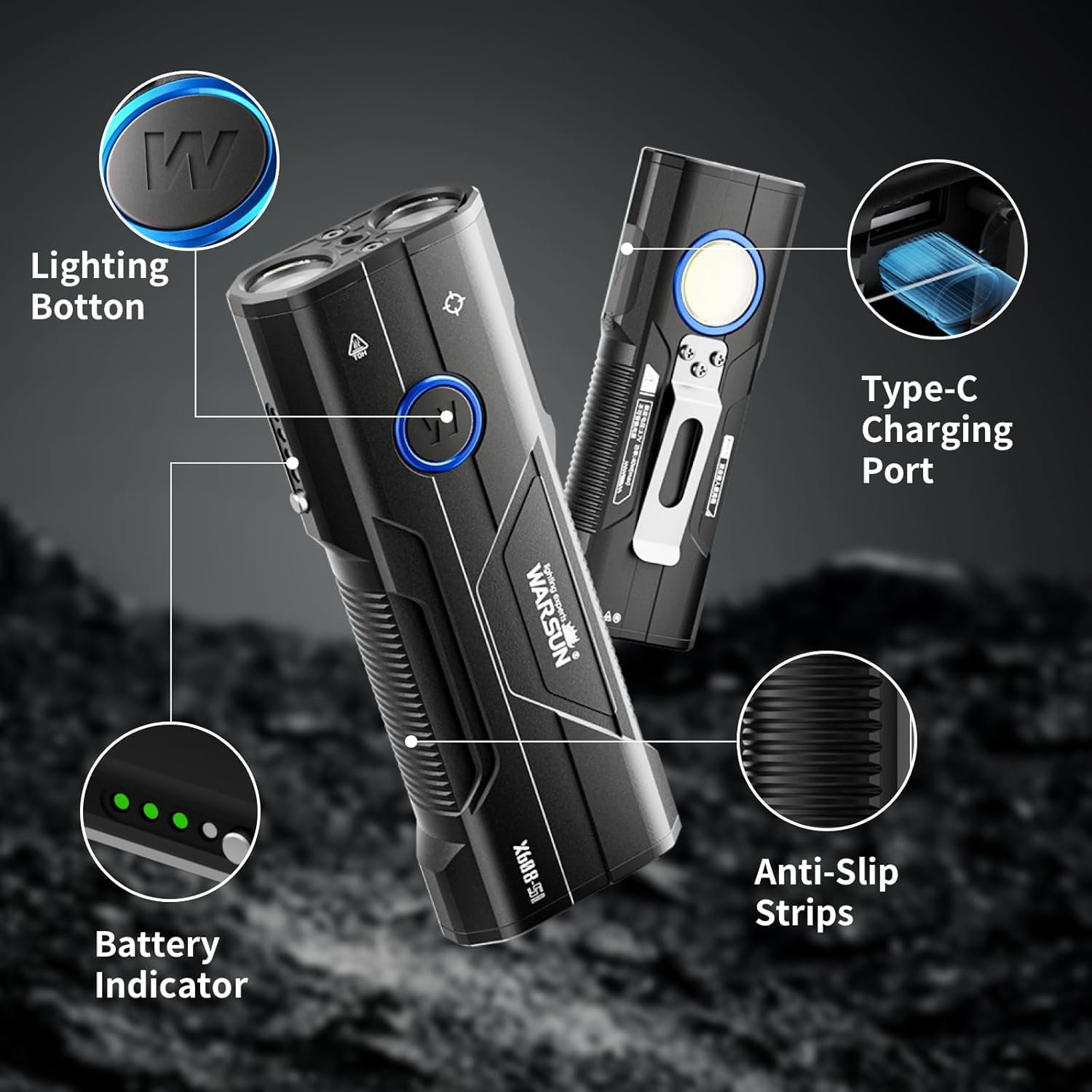 WARSUN X608S Rechargeable Flashlight 2600 Lumens, Super Bright LED Work Light with Magnetic Base, Pocket Clip, and Lanyard, Long-Lasting High Lumen Flashlight for Camping, Emergency, Home Use - Image 9