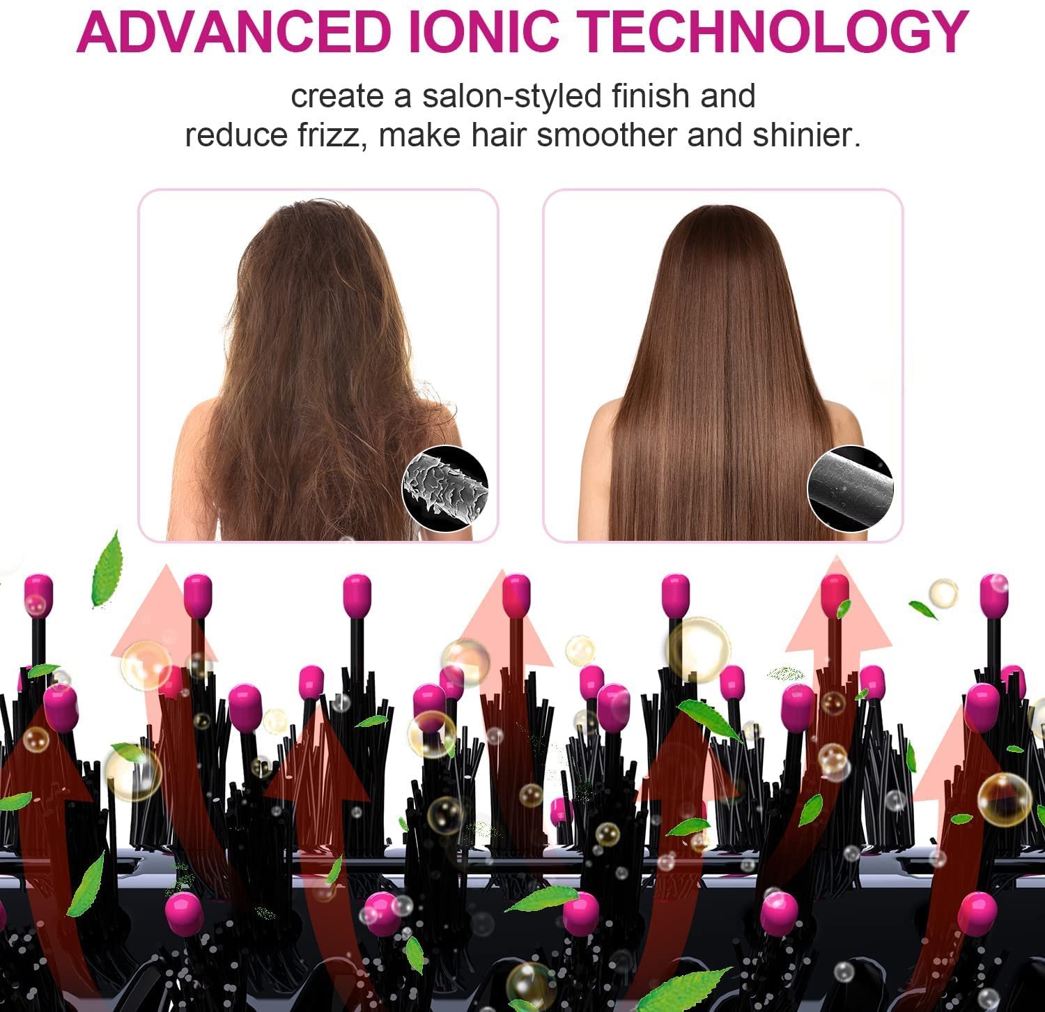 Hair Dryer Brush, 4 in 1 One Step Hair Dryer and Styler Volumizer, Professional Hot Air Brush with Negative Ion Anti-frizz Blowout for Drying, Straightening, Salon, Black Pink - Image 5