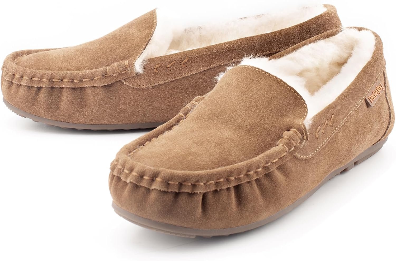 Parfeying Women's Sheepskin Moccasin Slippers Cow Suede Memory Foam Driving Style Loafers - Image 7