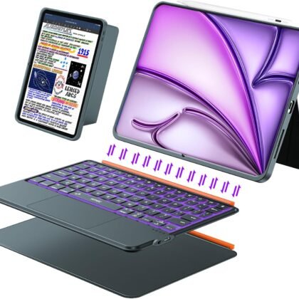 iPad Air 13 inch Case Keyboard (M3 M2, 2025 2024),Wireless iPad Keyboard for Pro 12.9 inch 6/5/4/3rd Gen,Magnetic Detachable with Trackpad,7-Color Backlit,Landscape/Portrait,Adjustable Stand (Gray)