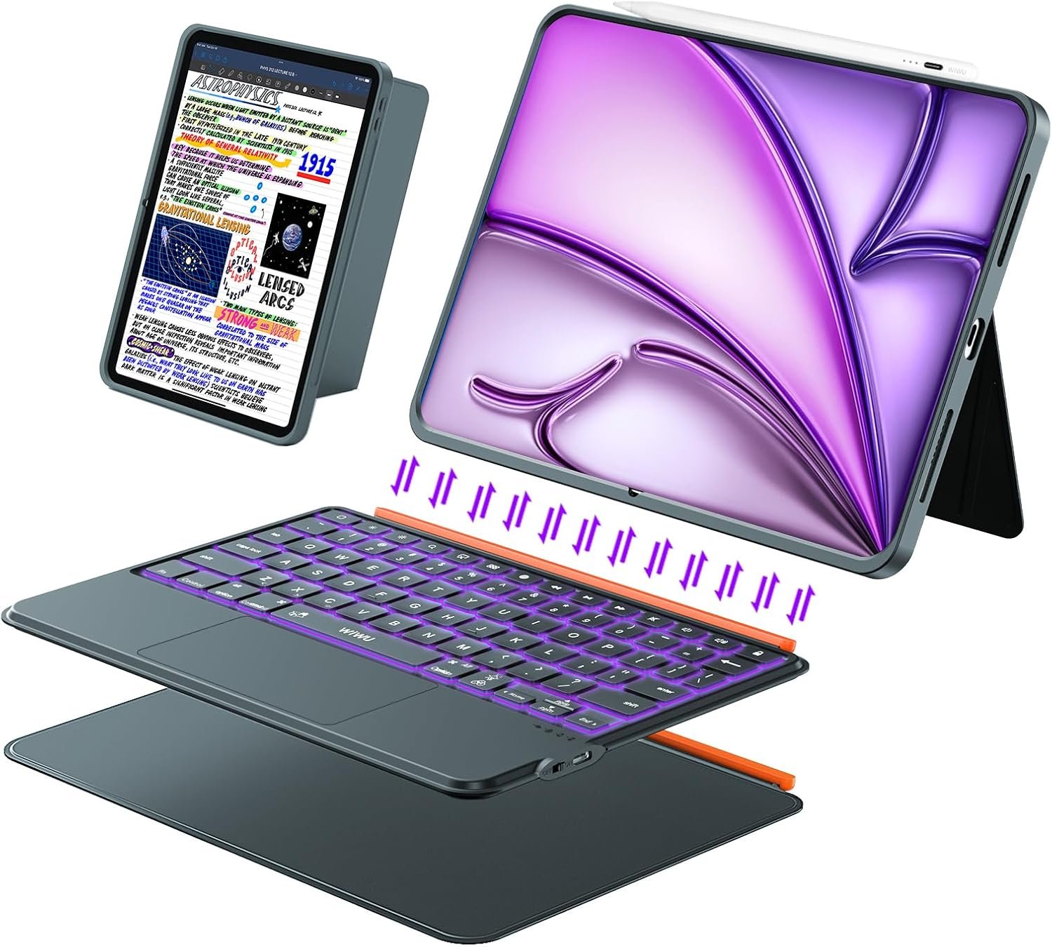 iPad Air 13 inch Case Keyboard (M3 M2, 2025 2024),Wireless iPad Keyboard for Pro 12.9 inch 6/5/4/3rd Gen,Magnetic Detachable with Trackpad,7-Color Backlit,Landscape/Portrait,Adjustable Stand (Gray)