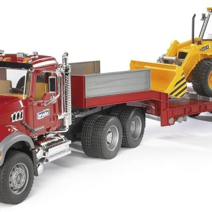 Bruder Toys 02813 Mack Granite Flatbed Truck with JCB Loader Backhoe