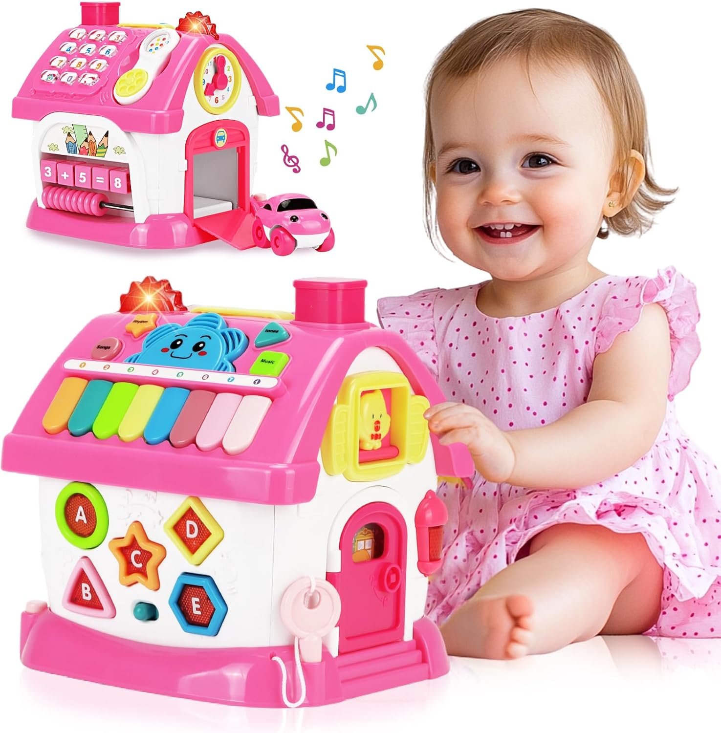 Toys for 1+ Year Old Girl Gifts: Montessori Musical Toddler Toys Age 1-2 - 8-in-1 Multi-Functional House Educational Baby Girl Toy 12-18 Months - First Birthday Gift for 1 2 Year Old Girls Boys Kids