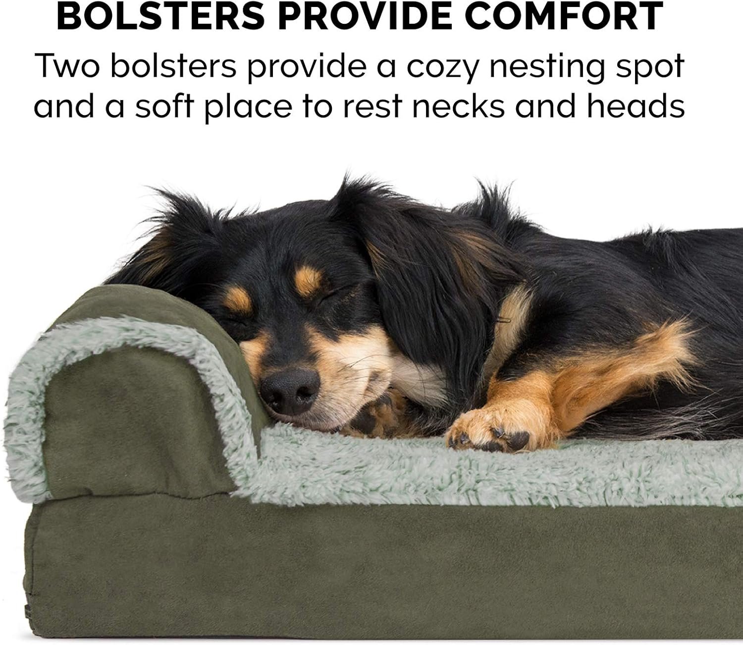 FurHaven Orthopedic Dog Bed for X-Large Dogs, L-Shaped Chaise Contour Mattress with Egg Crate Orthopedic Memory Foam for Joint Support, Removable Washable Cover, Jumbo/XL, Faux Fur & Suede, Dark Sage - Image 11