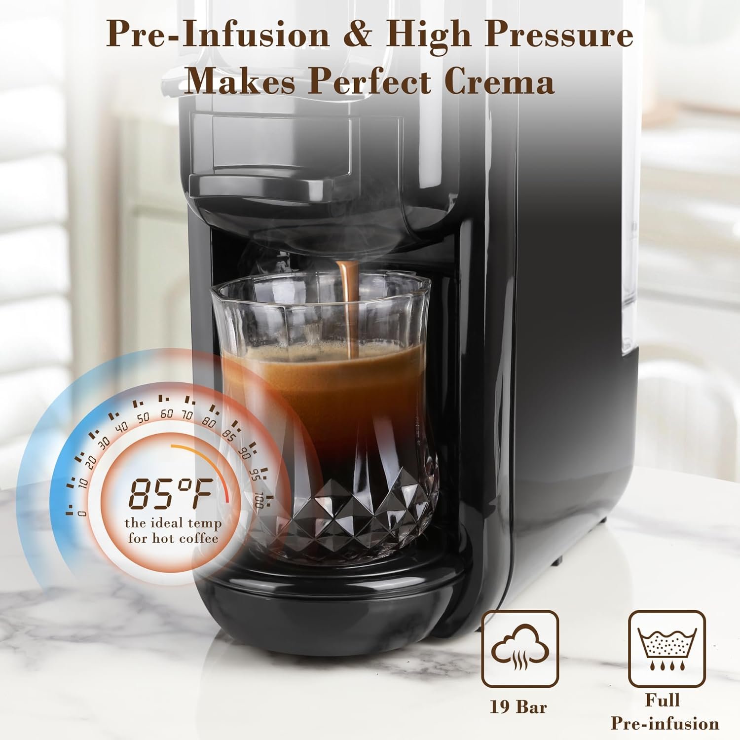 Espresso Maker for Nespresso Capsule, Lavazza Blue Capsule & Coffee Powder, 19 Bar Pump Pressure Makes Authentic Espresso Coffee, Mini Espresso Coffee Machines with Removable Water Tank. - Image 5