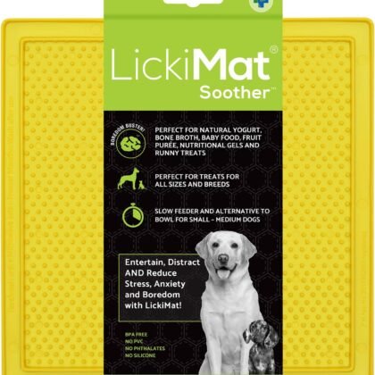 LickiMat Classic Soother Slow Feeder for Dogs Lick Mat Boredom Anxiety Reducer Perfect for Food Treats Yogurt Liquid Food Peanut Butter Fun Alternative to a Slow Feed Dog Bowl, Yellow