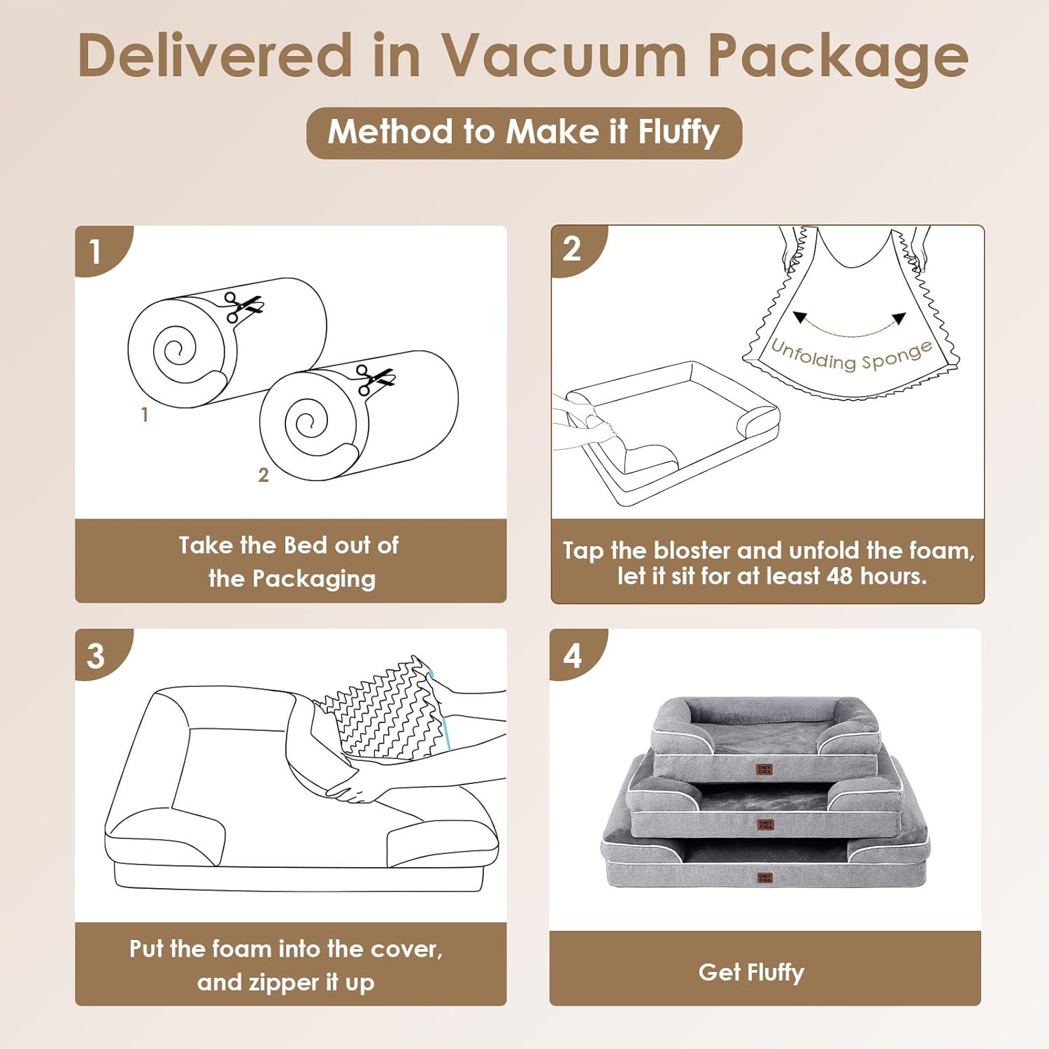 EHEYCIGA Orthopedic Dog Beds for Extra Large Dogs 44x32Inch, Waterproof Memory Foam XL Pet Bed with Sides, Non-Slip and Egg-Crate Foam Big Dog Couch Bed with Washable Removable Cover, Grey - Image 7