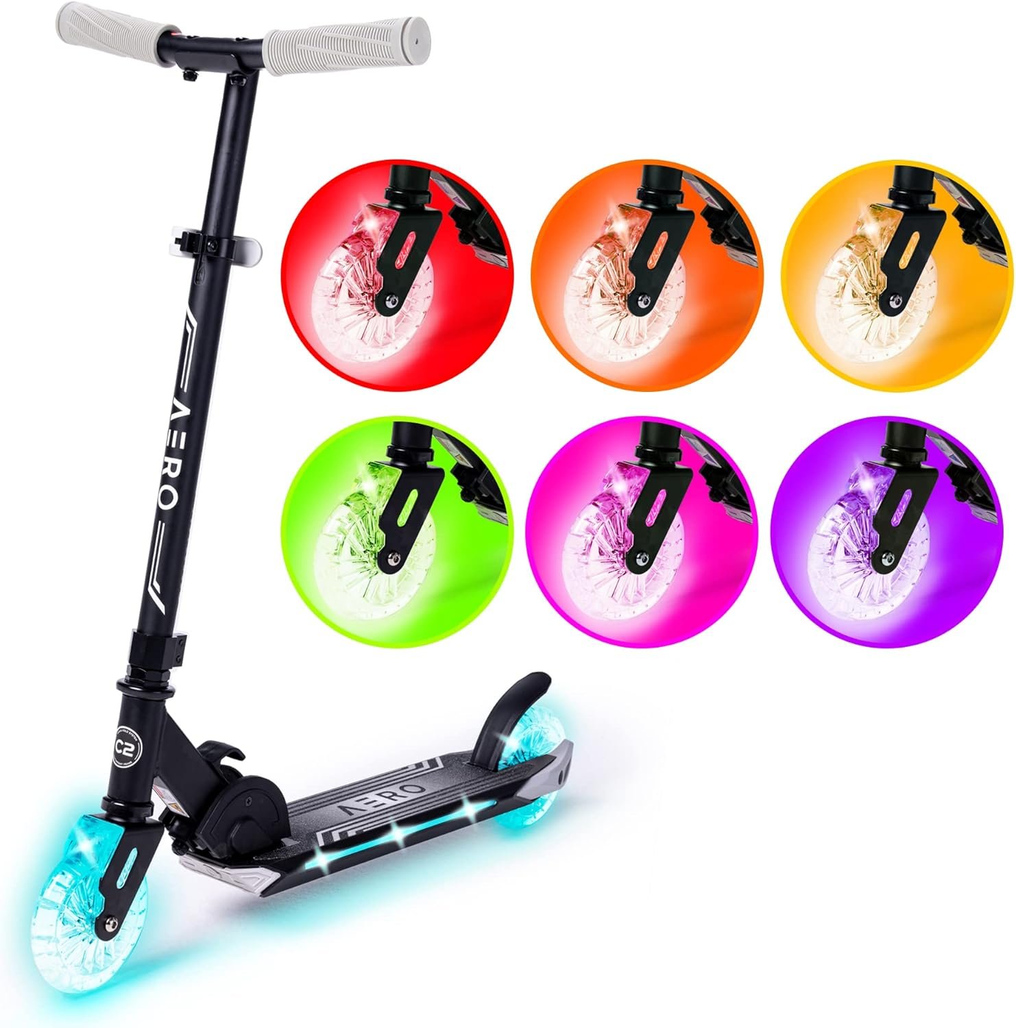 Aero Scooter for Kids 5-12 | Dynamic Lights, Hand Brake & Shock Absorption | Boys Girls 2 Wheels Kick Scooter | Foldable & Height Adjustable