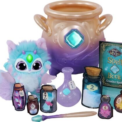 Cream Tea Magic Mixies Magical Misting Cauldron with Interactive 8 inch Blue Plush Toy and 50+ Sounds and Reactions, Multicolor