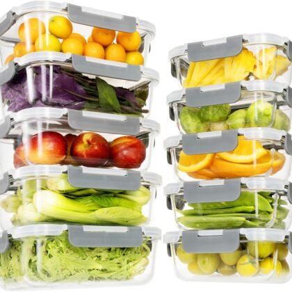 Glass Food Storage Containers with Lids,20 Pieces Glass Storage Container sets,Meal Prep Container,Airtight Glass Lunch Containers,Leakproof,BPA Free(10 lids & 10 Containers)