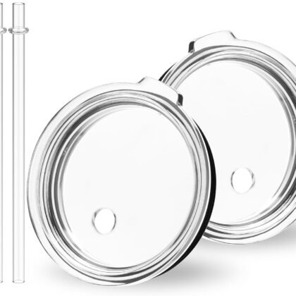 30 oz Tumbler Lid with Straw for YETI, 2 Pack Replacement Cover for Rambler 26 oz Cup, 30 oz Tumbler, 35 oz Straw Mug, Spill Proof Top with Brush, Dishwasher-Safe and Shatter-proof