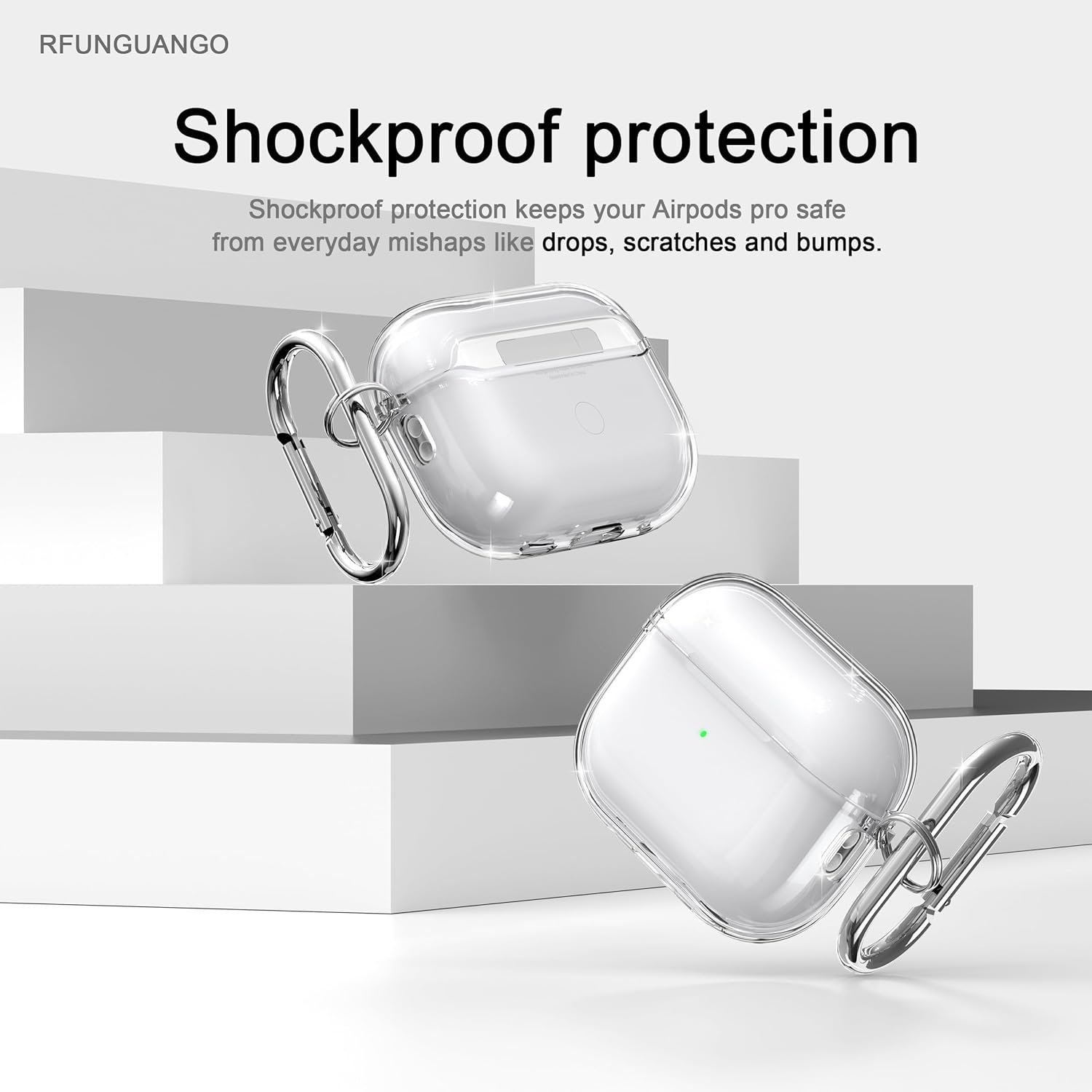 RFUNGUANGO AirPods Pro Case Clear, Soft TPU Transparent with Cleaning Kit & Keychain, Compatible with Magsafe, Compatible Apple AirPods Pro 2nd/1st Generation Protective Case, White - Image 5