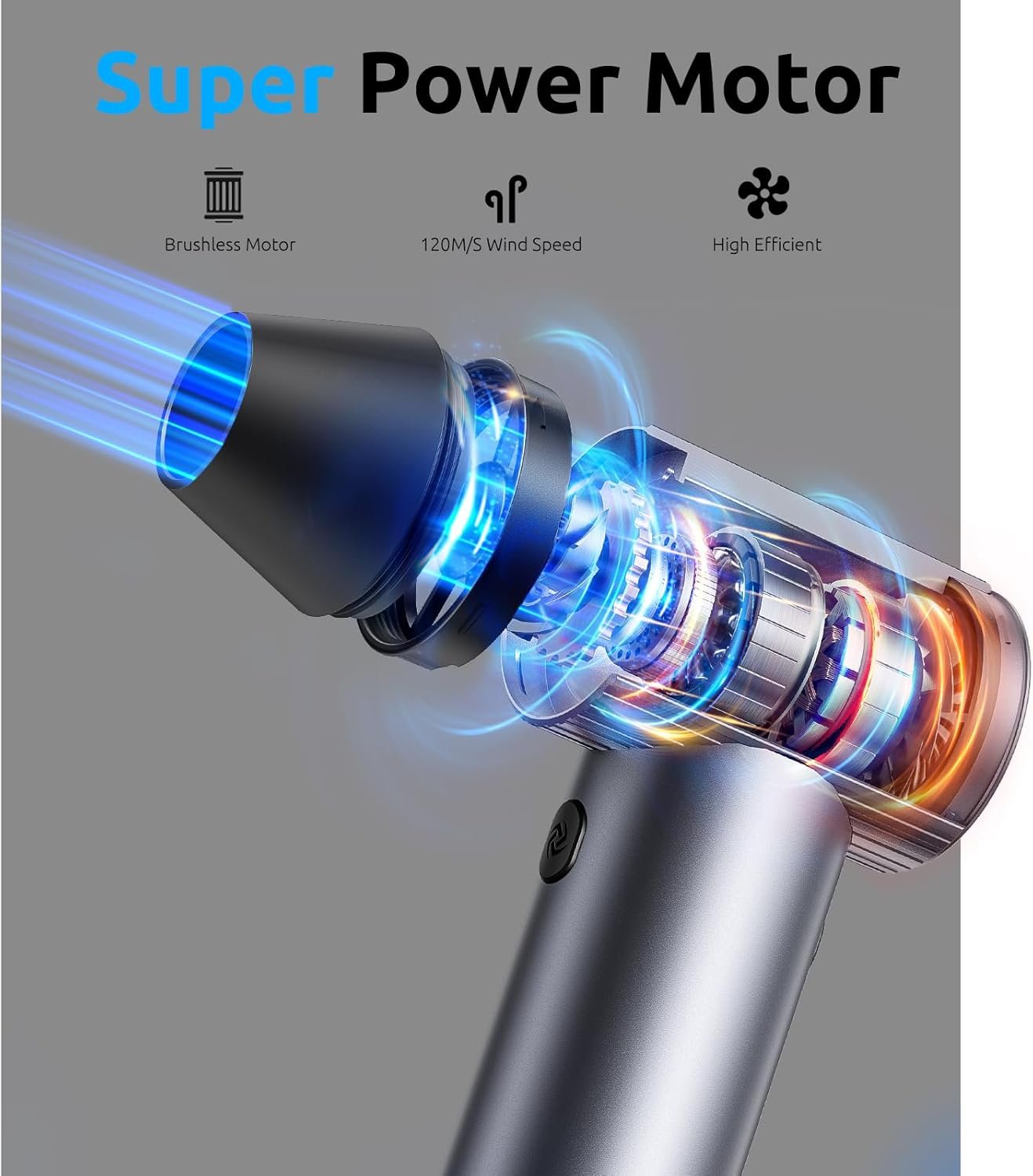 COSANO Full-Metal Jet Dry Mini Blower – 300,000 RPM Electric Air Duster – Rechargeable Compressed Air Blower – High-Power Air Duster with 3 Speeds & 4 Nozzles for Keyboards, Car and Outdoors Cleaning - Image 2