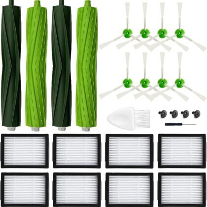 18 Pack Roomba Replacement Parts for iRobot Roomba i7 i7+ i3 i3+ i4 J7J7+/Plus i6 i6+ i5+j5+ i8 +/Plus E5 E6 E7 I & E & J Series Vacuum Cleaner, 2 Set of Roller Brush & 8 Filters & 8 Side Brushes