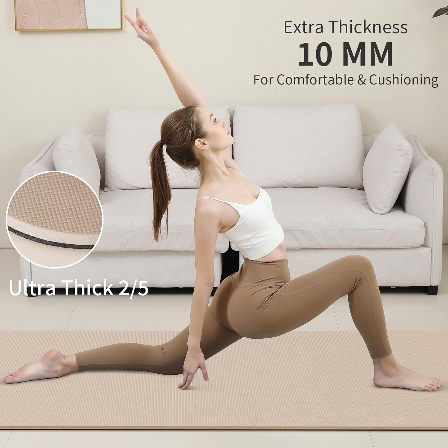 Yoga Mat Non Slip Anti-tear,extra thick-2/5 inch(10MM)High Resiliency Professional POE Yoga Mats for Women Men Kids,72"x24"inch,Workout, Yoga, Pilates and Floor Exercise, with Carrier Strap - Image 6