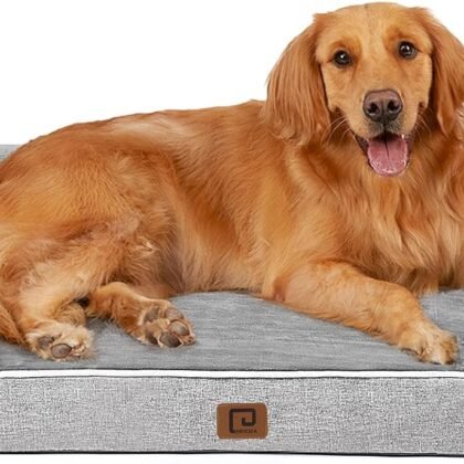 EHEYCIGA Orthopedic Dog Beds Large Sized Dog, Waterproof Memory Foam Pet Bed with Sides, Non-Slip Bottom Large Pet Bed with Washable Removable Cover, Grey