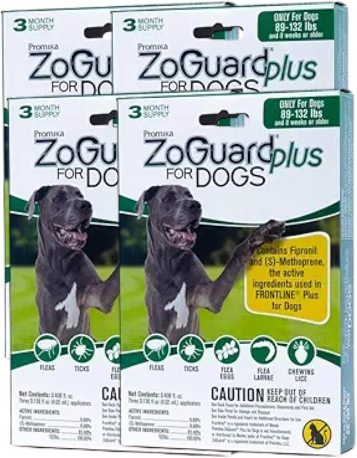 ZoGuard Plus for Dogs (89-132 lbs) 12 Month Supply, Pack of 4