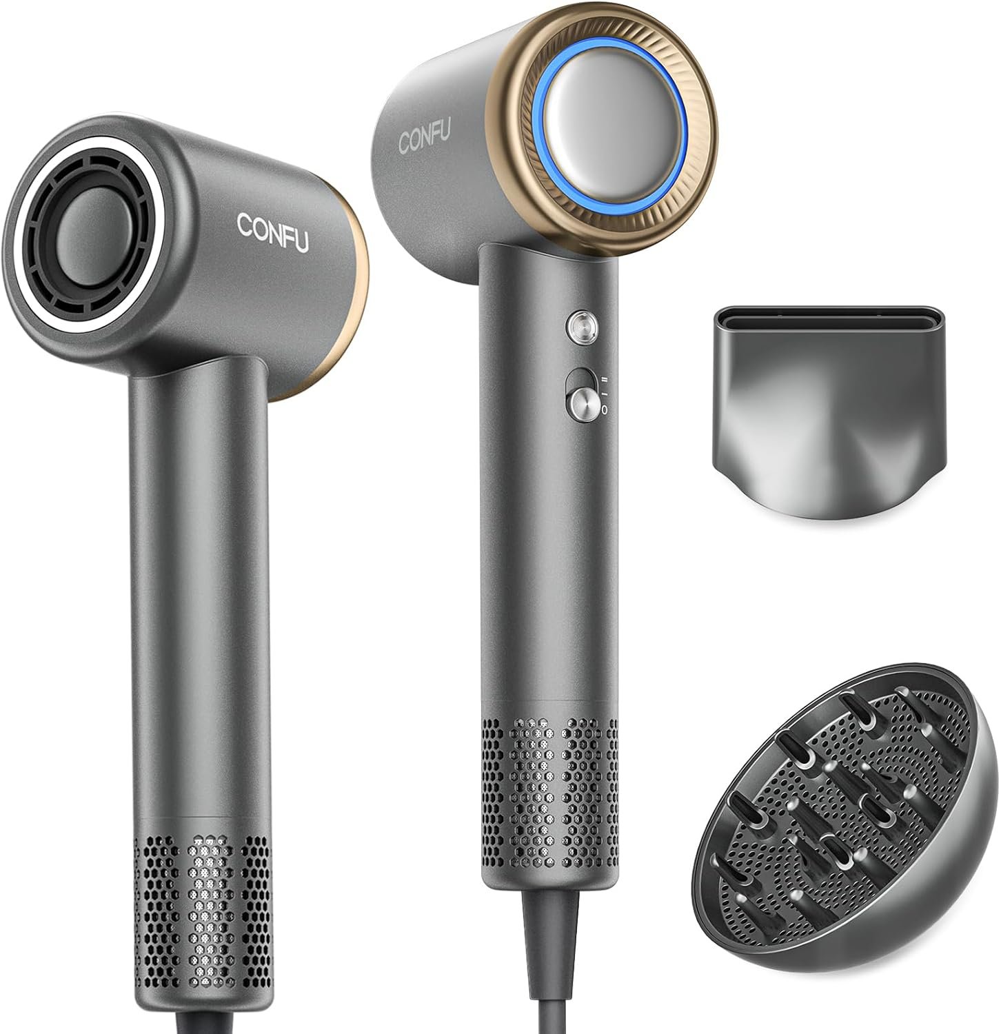 Hair Dryer, CONFU Ion Hair Dryer with Diffuser for Curly Hair, 110000 RPM Professional High Speed Blow Dryer, 1400W Diffuser Hairdryers Fast Drying for Women Men