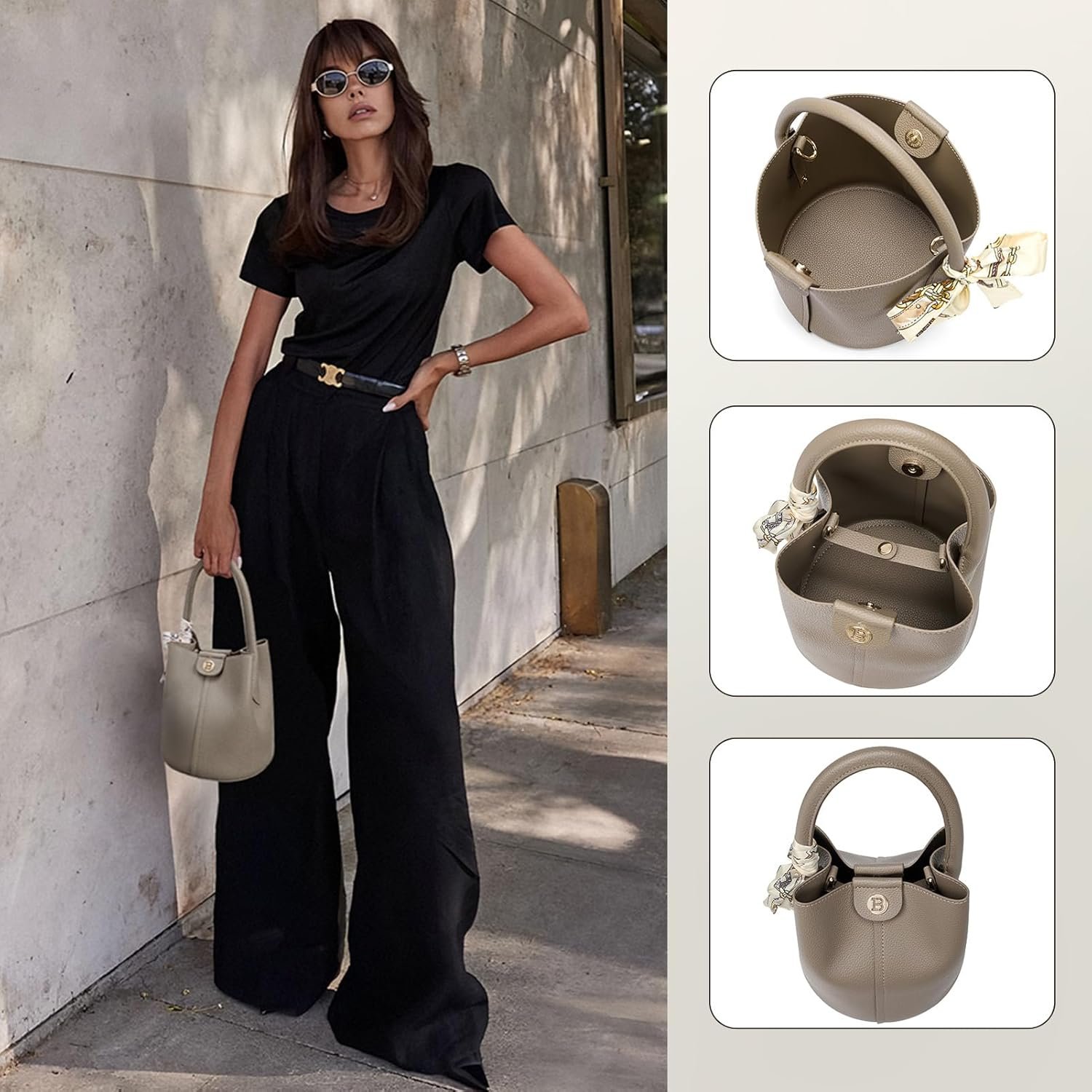 BOSTANTEN Small Crossbody Bags for Women Vegan Leather Mini Bucket Handbag Removable Shoulder Strap - Image 2