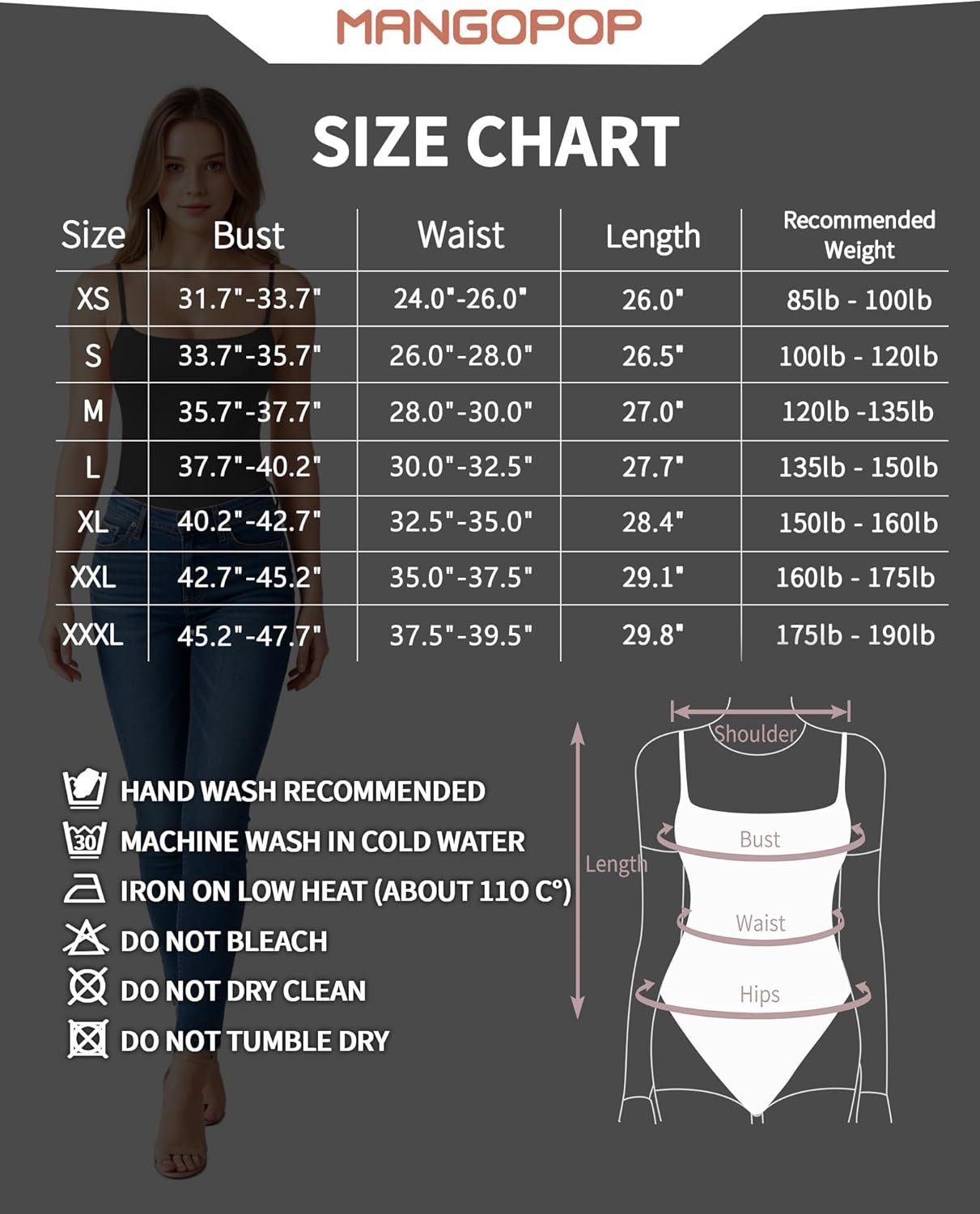 MANGOPOP Women's Cami Thong Bodysuit Double Lined Square Neck Backless Body Suit Adjustable Spaghetti Strap Tank Tops - Image 7