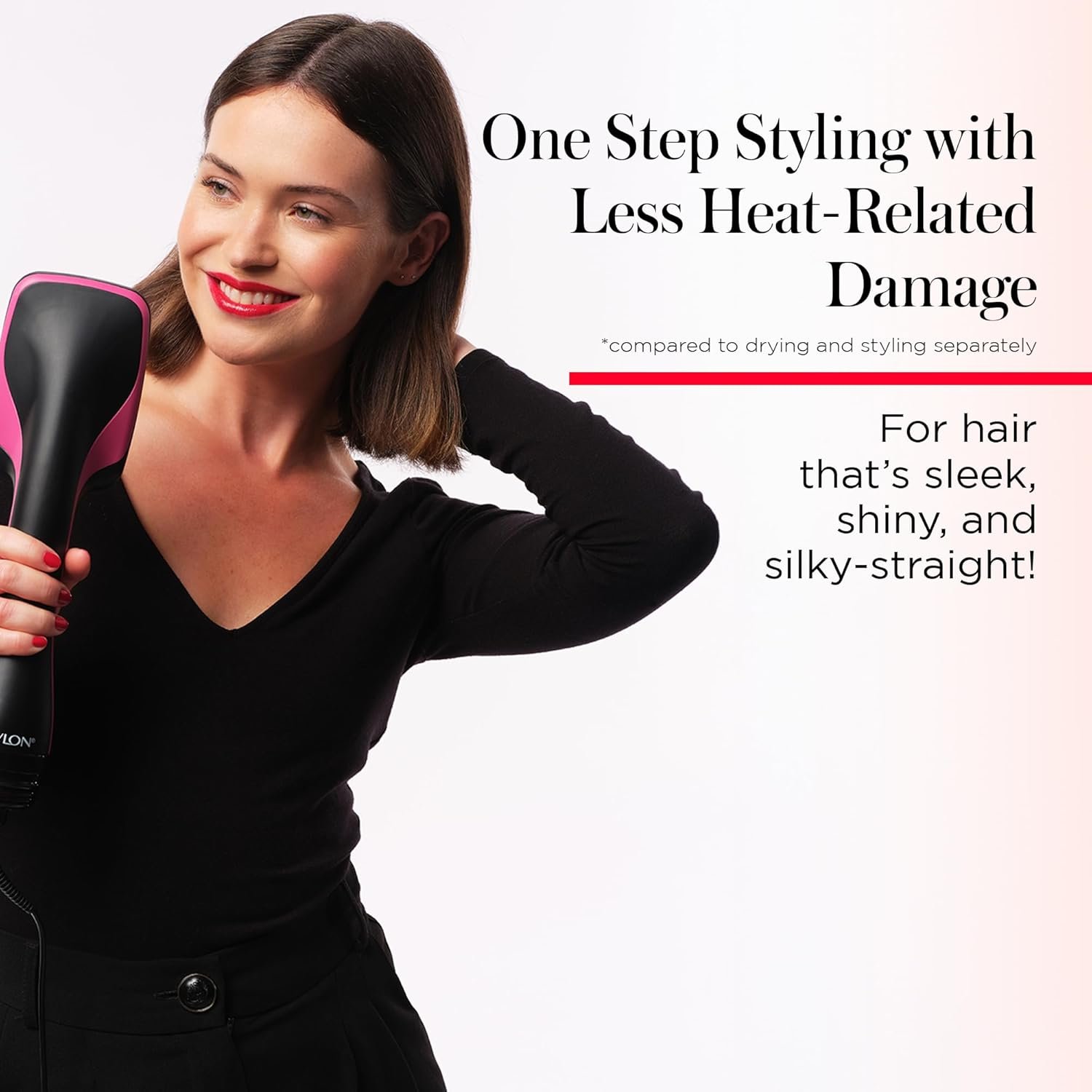 REVLON One-Step Hair Dryer and Styler, All-in-One Detangling and Straightener Brush for Salon-Quality Smooth, Straight Hair, More Shine and Less Frizz, Black - Image 4