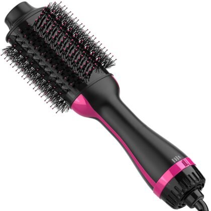 Hair Dryer Brush, 4 in 1 One Step Hair Dryer and Styler Volumizer, Professional Hot Air Brush with Negative Ion Anti-frizz Blowout for Drying, Straightening, Salon, Black Pink