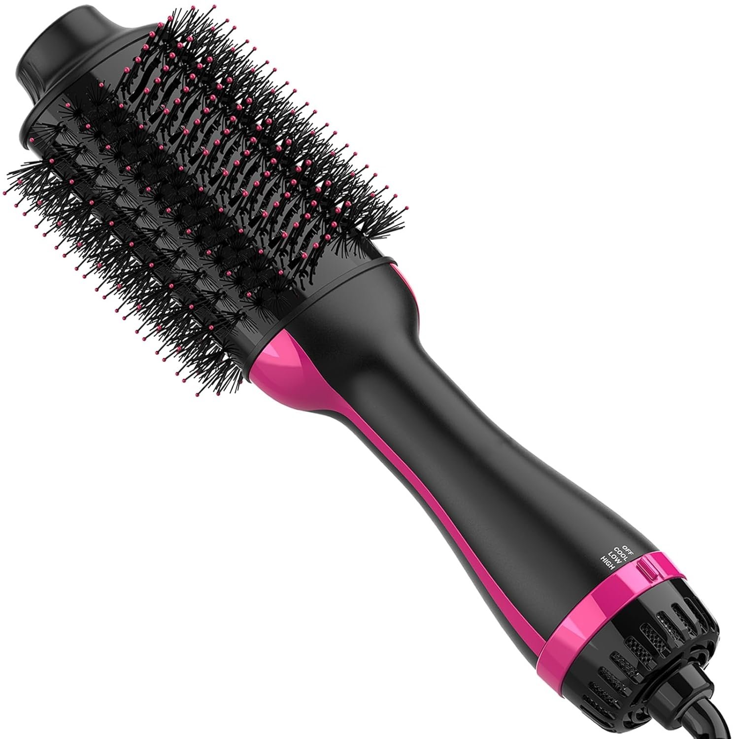 Hair Dryer Brush, 4 in 1 One Step Hair Dryer and Styler Volumizer, Professional Hot Air Brush with Negative Ion Anti-frizz Blowout for Drying, Straightening, Salon, Black Pink